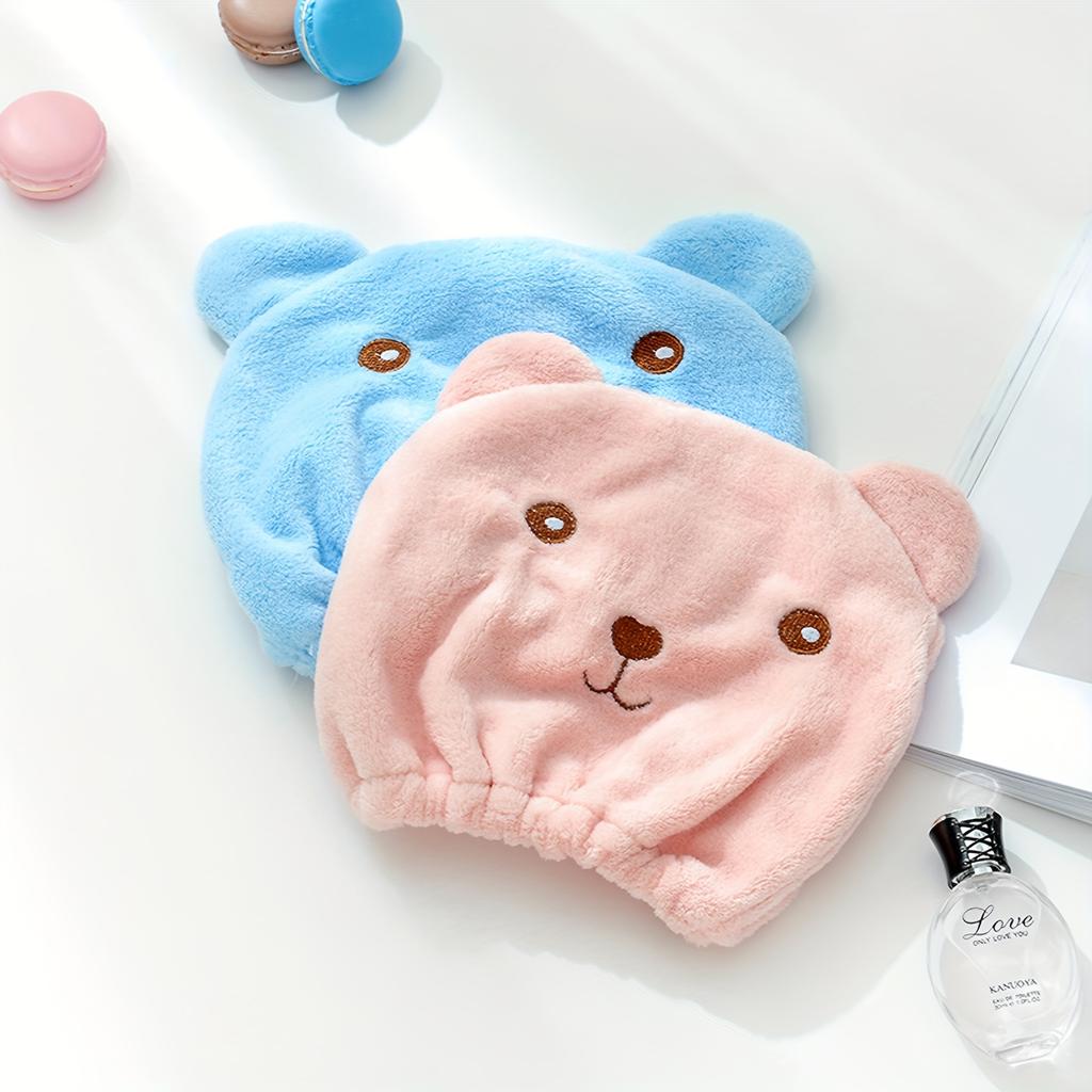 Thickened Bear Hair Drying Cap, Microfiber Material. Highly Absorbent and Quick-Dry Head Wrap Towel for Curly Long Thick Hair