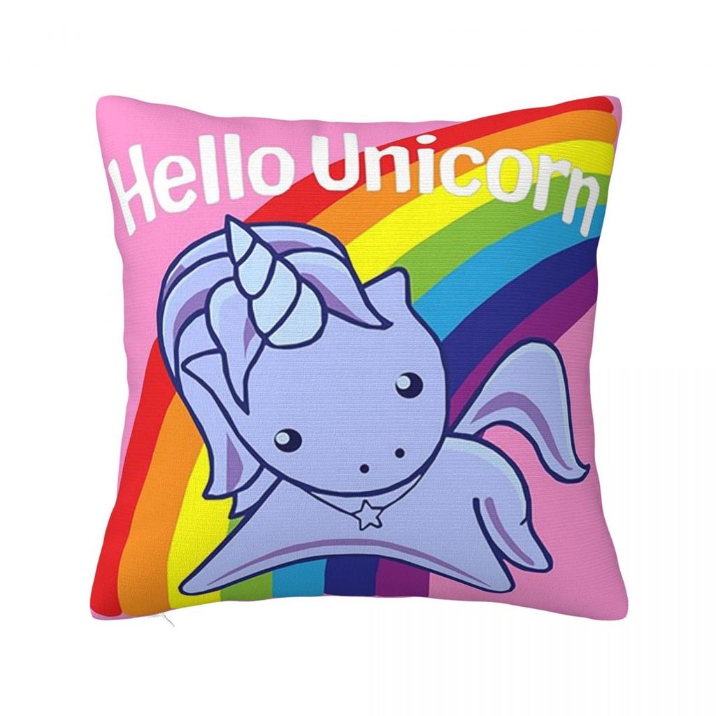 Hello Unicorn Square Pillowcase Pillow Cover Polyester Cushion Zip Decorative Comfort Throw Pillow for Home Living Room