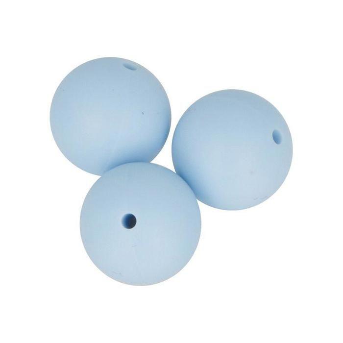 Round Silicone Beads - ARTEMIO - 15 Mm - Pastel Blue - Pack of 3 - Mixed