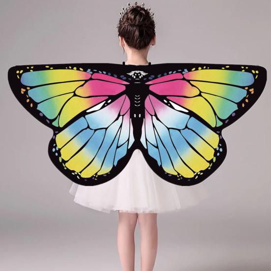 Halloween Cape Realistic Looking Vibrant Color Breathable Ultra-Light Easy-wearing Dress Up Chiffon Halloween Butterfly Wings Toddler Cosplay Costume