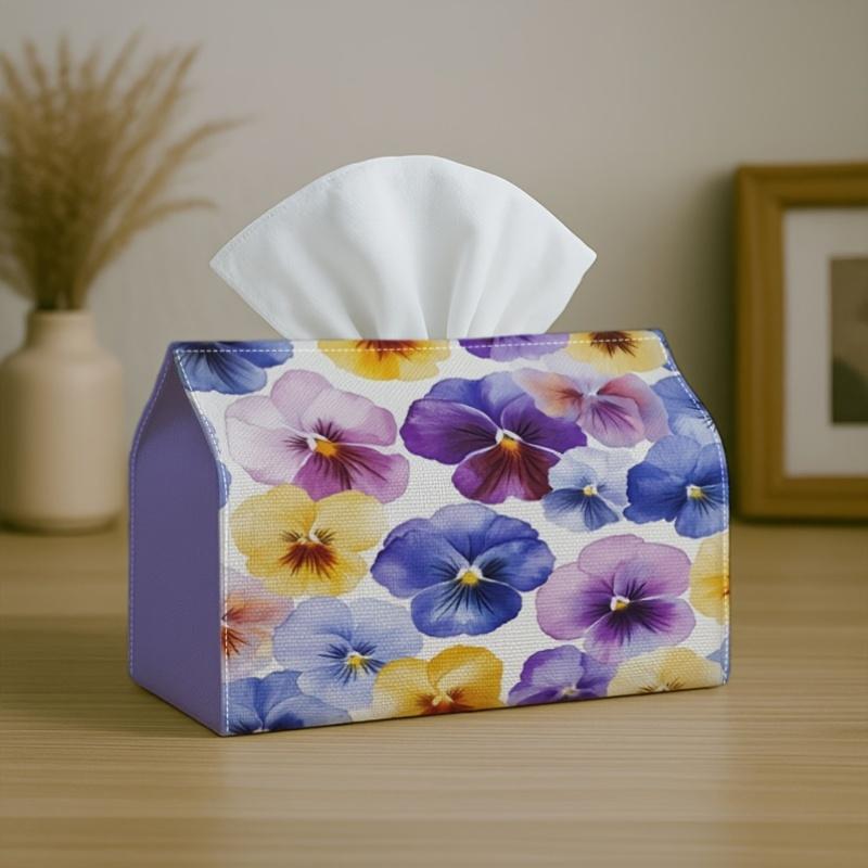 1pc Romantic Fresh Decorative Tissue Holder - Pansy Floral Botanical Design, Sturdy Napkin Organizer for Vehicle, Kitchen, Dining, Home Decoration - S