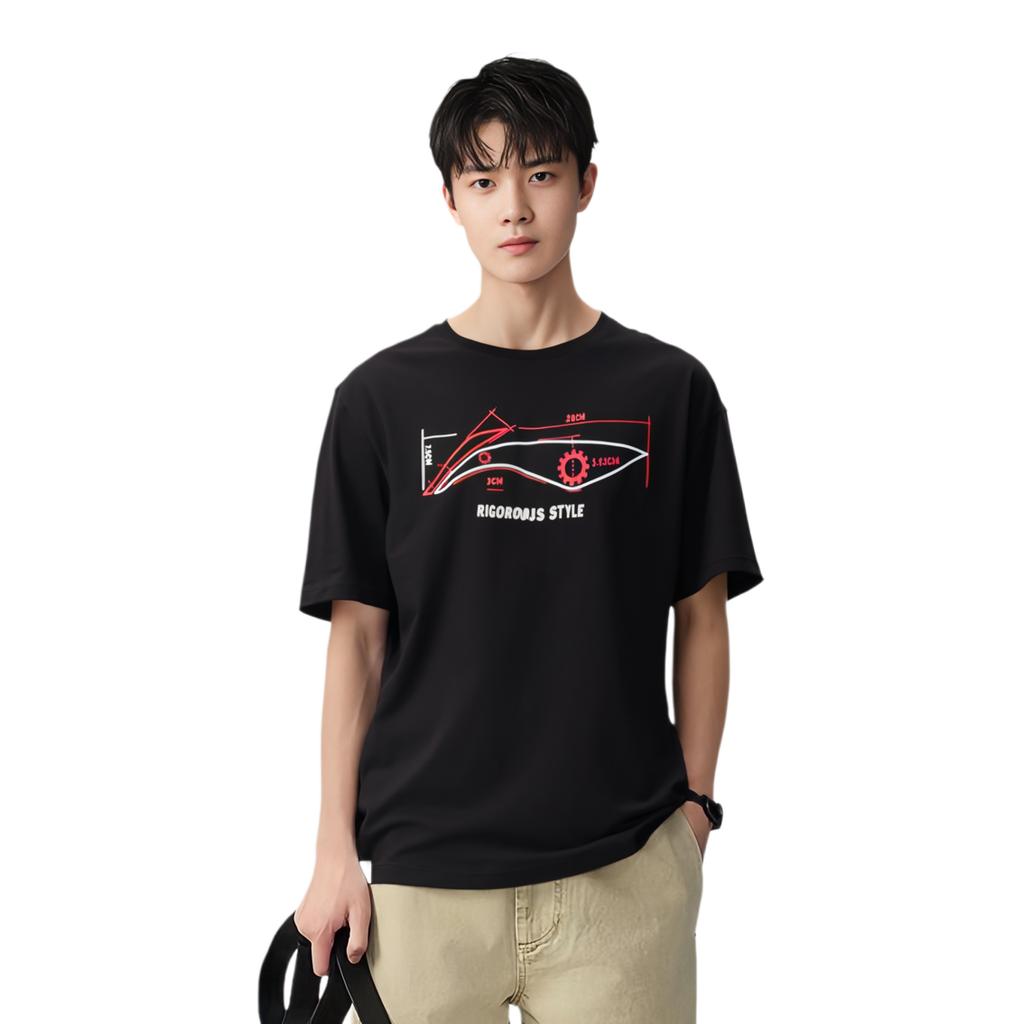 Li-Ning Футболка с коротким рукавом и круглым вырезом, мужская, цвет черный, красный, AHSR543-7