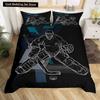 Ice Hockey Duvet Cover Puck Hockey Player Winter Event Bedding Set Boys Sports Game Quilt Cover Black Polyester Comforter Cover