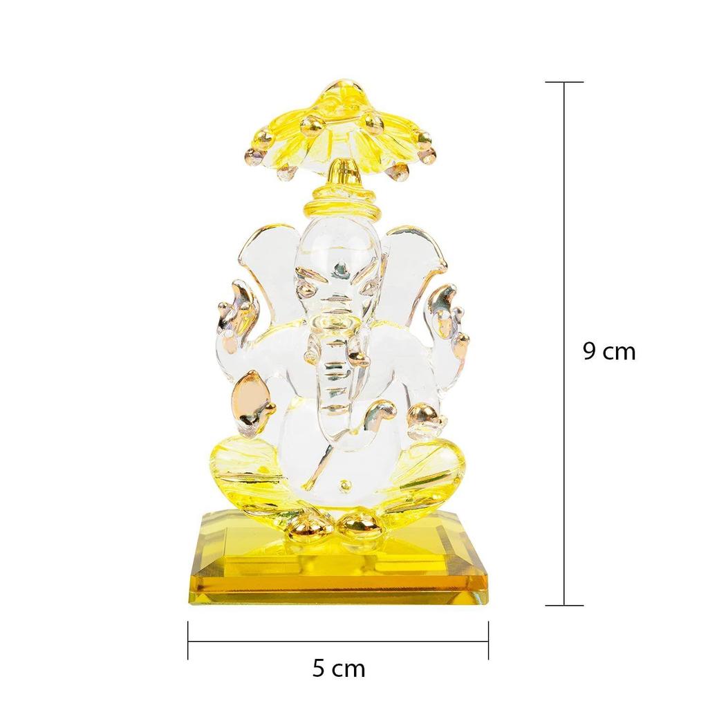 God Ganesh Sitting with Chakra Statue (Murti) Idol Showpiece Handmade of Crystal Glass by for Worship, Decoration