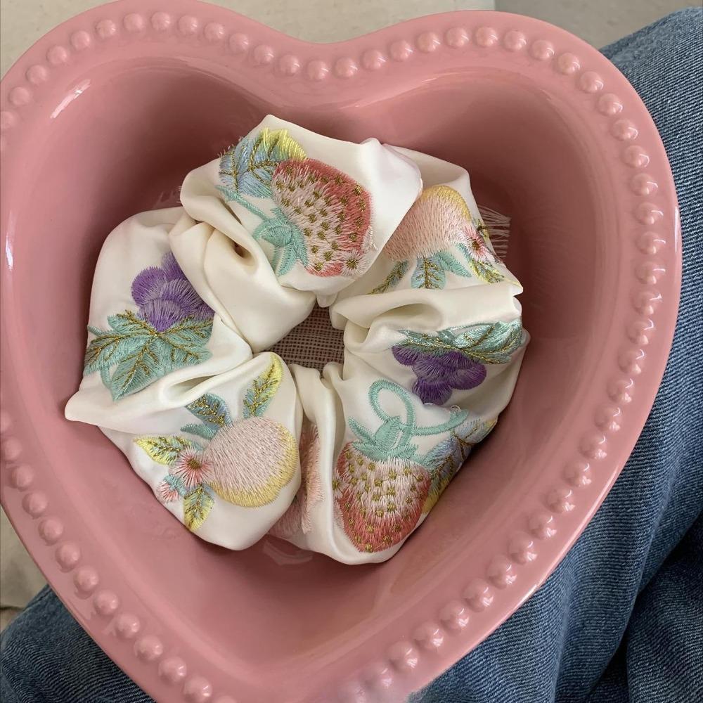 Широкие повязки на голову с атласной текстурой, вышитые клубнично-виноградные эластичные шнурки для волос для женщин и девочек