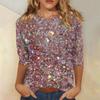 Women's Fashion Casual Three-quarter Sleeve Sequin Printed Round Neck Top
