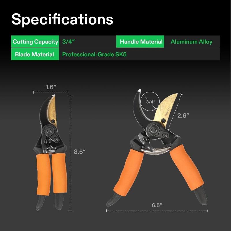 8,5-дюймовый обходной секатор - Сверхмощные садовые ножницы с ультраострыми лезвиями SK5, режущая способность 3/4 дюйма