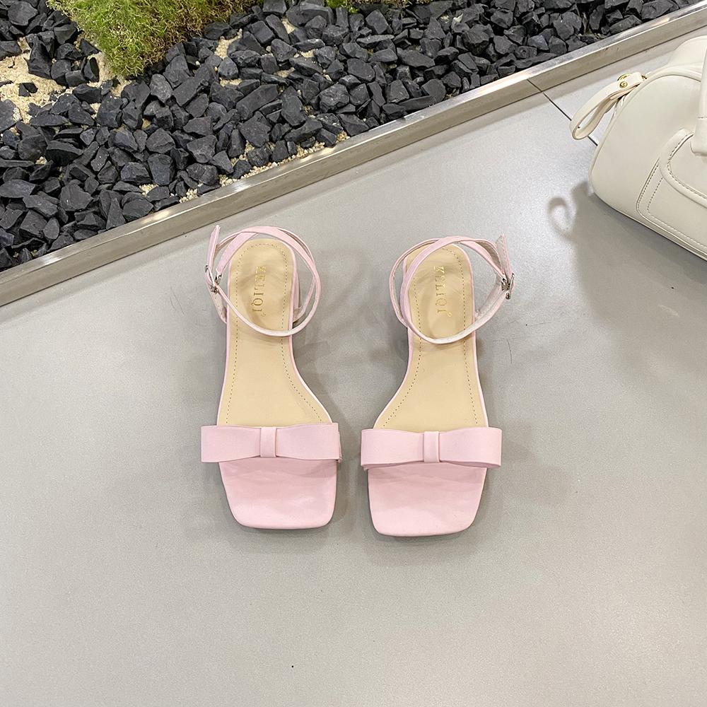 Мода квадратный носок женские босоножки 2024 Новые поступления бантовый дизайн черный серебристый бежевый розовый плоские туфли на низком каблуке летние платья сандалии туфли-лодочки обувь 39