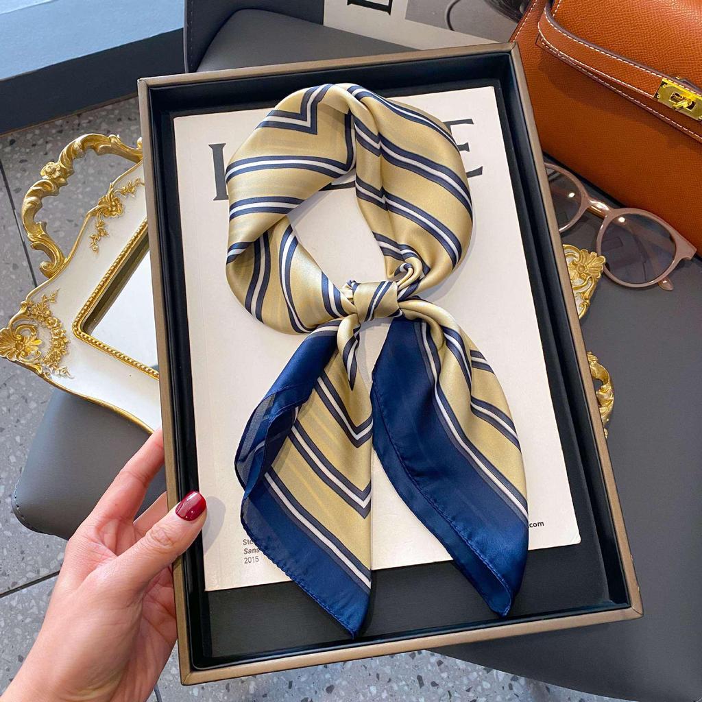 Универсальный женский шелковый шарф 70 см – Простой полосатый шейный платок для весны/осени