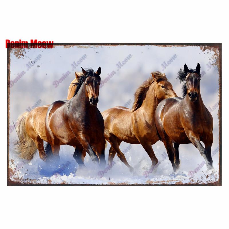 Vintage Horses Plaque Metal Tin Sign Retro Bar Home Farmhouse Decor Animal Steed Art Posters Wall Sticke