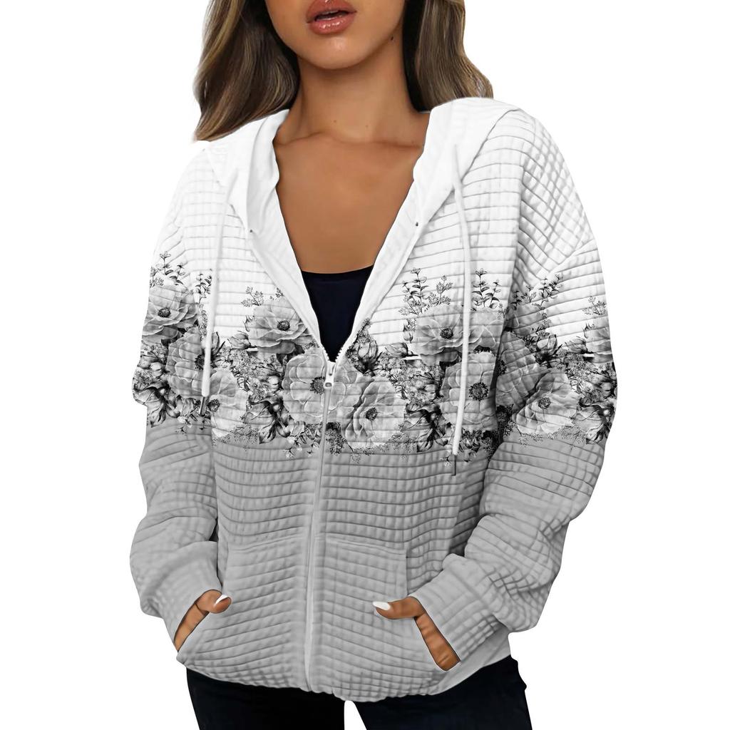 Women's Autumn And Winter Casual Fashion Hoodie Sweatshirt Printed Zip Jacket With Pockets