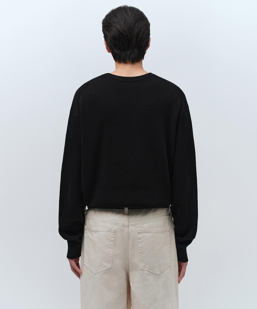 MUSINSA STANDARD [Victoria Wool] Minimal Ribbed Crew Neck Knit [Black]