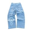 RogueWave Streetwear Джинсы Y2K Ретро Хип-хоп Вышитые Мешковатые Джинсы Ретро Черные Брюки Мужские Женские Новые С Завышенной Талией Широкие Штанины