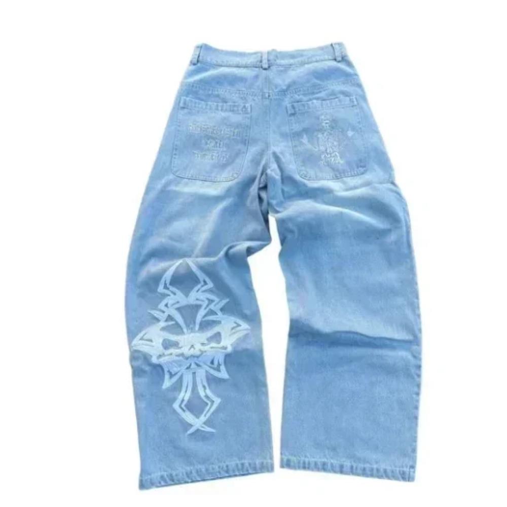 RogueWave Streetwear Джинсы Y2K Ретро Хип-хоп Вышитые Мешковатые Джинсы Ретро Черные Брюки Мужские Женские Новые С Завышенной Талией Широкие Штанины