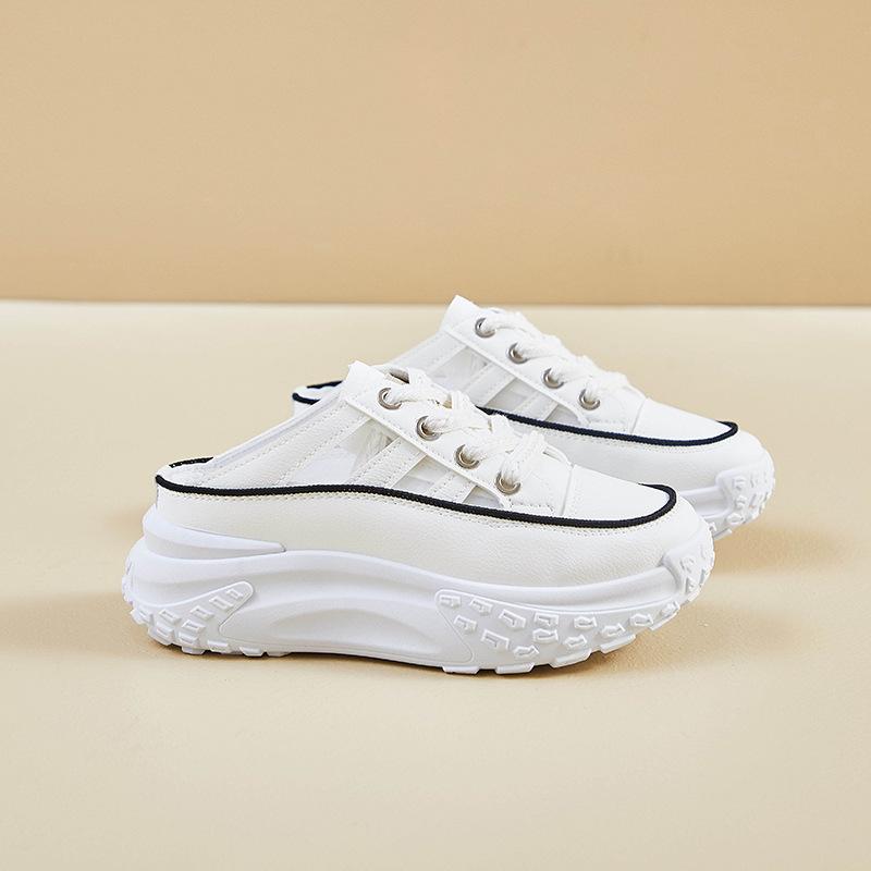 New Half-Support White Shoes Women's Raise the Bottom All-Matching Slippers Lightweight Hollow Ins Fashion Shoes Casual Shoes