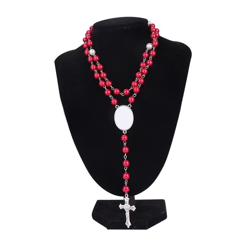1pcs / heat-transfer prayer bead necklace, heat-transfer printed cross-shaped blank necklace, suitable for DIY phot
