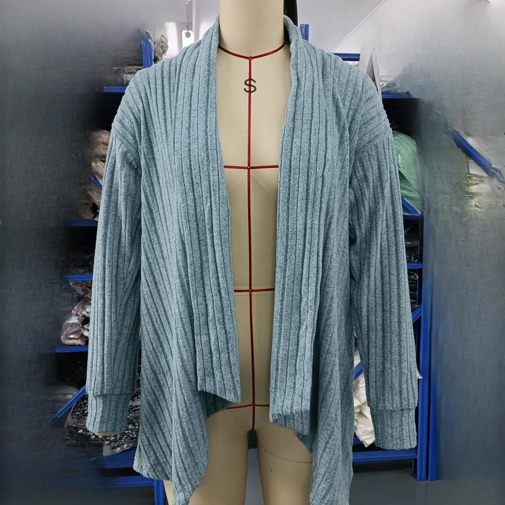 Осенне-зимний женский кардиган с длинным рукавом, однотонная свободная куртка