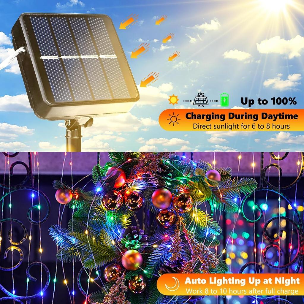 Solar string lights, 4 packs totaling 400CM with 400 LEDs, waterproof for outdoor use, 8 lighting modes, suitable for fences
