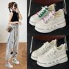 Genuine Leather White Shoes for Women Thick Sole Single Mesh Breathable Inner Height Increase All-match Casual Sneakers