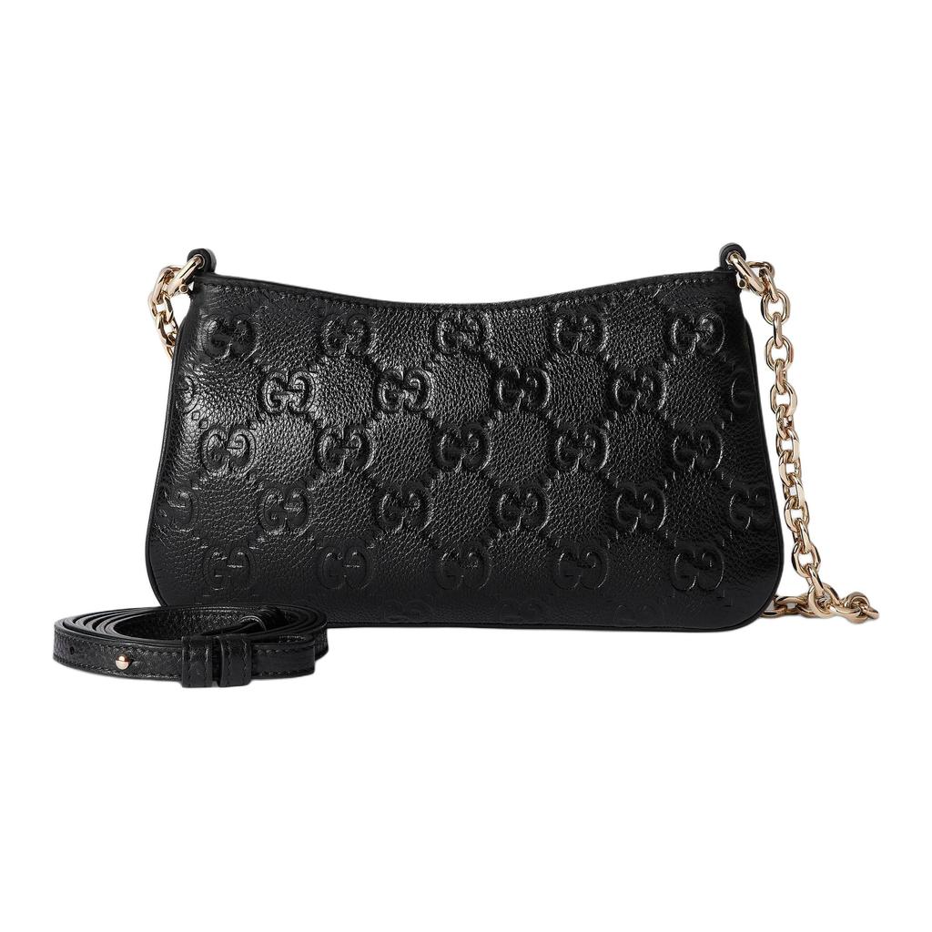 Gucci GG Emblem Logo Embossed Pebbled Leather Mini Crossbody Bag Women bags Black 815278-AAEEM-1000