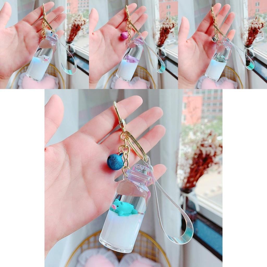 Lovely Floating Pig In Milk Acrylic Keychain With Stylish Bell Great For Gifts