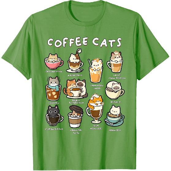Cute Coffee Cats Kawaii Pun Funny Cat Lover Barista T-Shirt