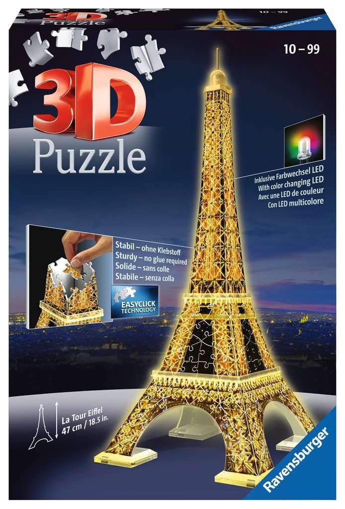 Ravensburger 3D Puzzle Eiffel Tower Night Edition 216 Pieces Finished Height 47cm 12579 1 Recommended 3D Gift Size Age 12+ [Puzzle, Puzzle,