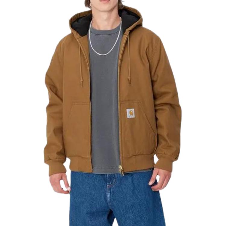 Carhartt WIP Мужская куртка с капюшоном на молнии с длинным рукавом с логотипом Коричневый I023083-HZ-01