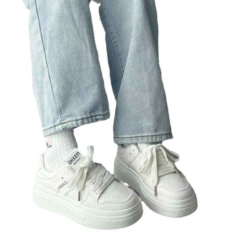 Женские модные белые кроссовки на платформе — визуально увеличивают рост, повседневные, универсальные, в стиле кампуса, весенняя коллекция
