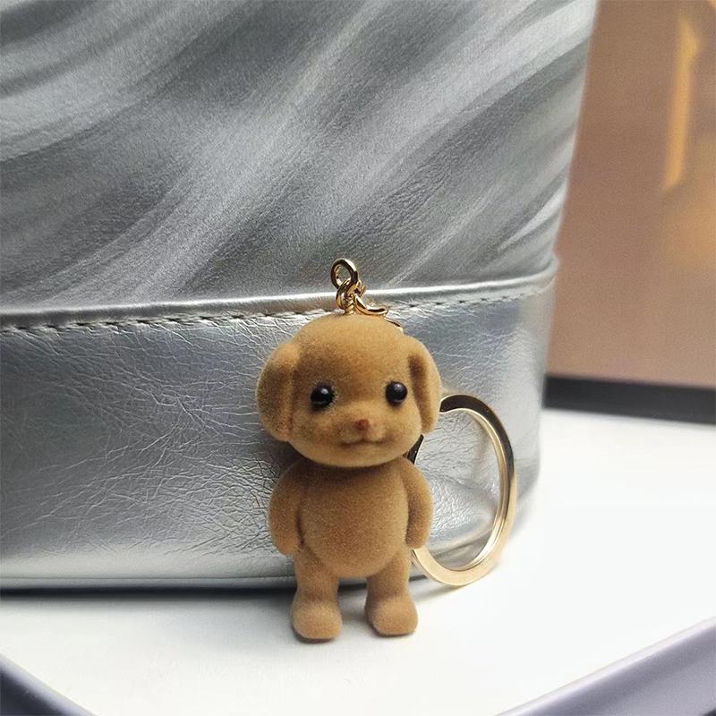 Forest Family Flocking Dog Keychain Cute Flocked Little Poodle Animals Keyring Bag Pendant Backpack Charms Car Decor Accessories