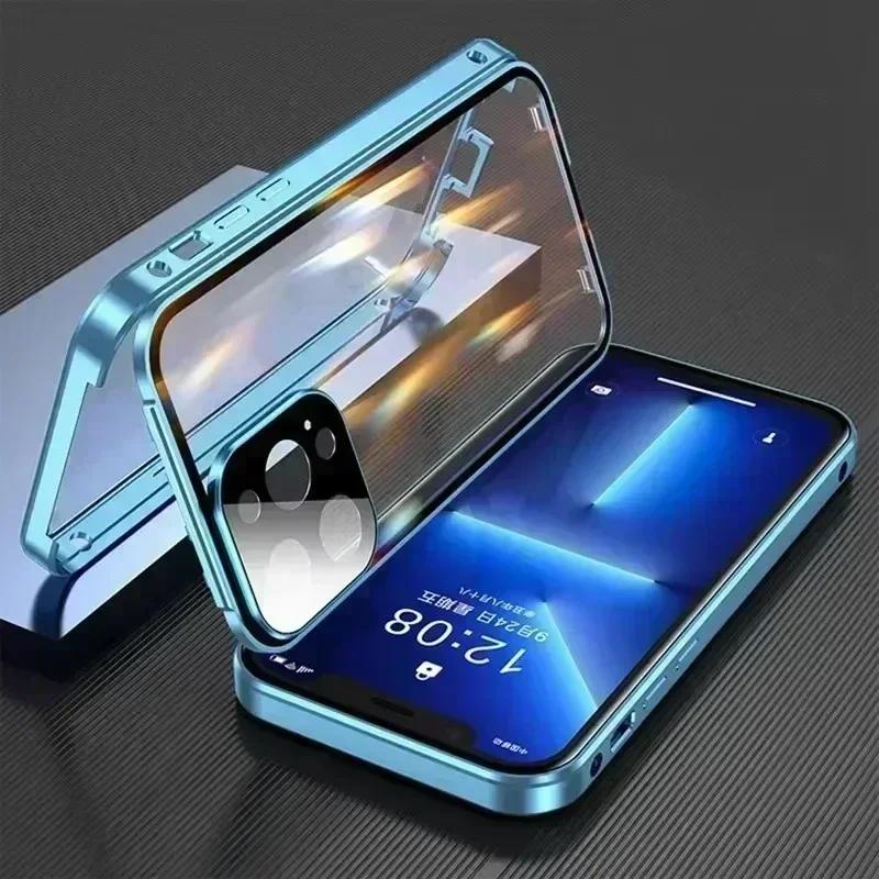 Металлический Магнитный Двусторонний Чехол-Защелка Для Для Iphone 16 1 14 Plus 13 12 Pro Max 16E Защита Линзы Полное Покрытие Ударопрочный