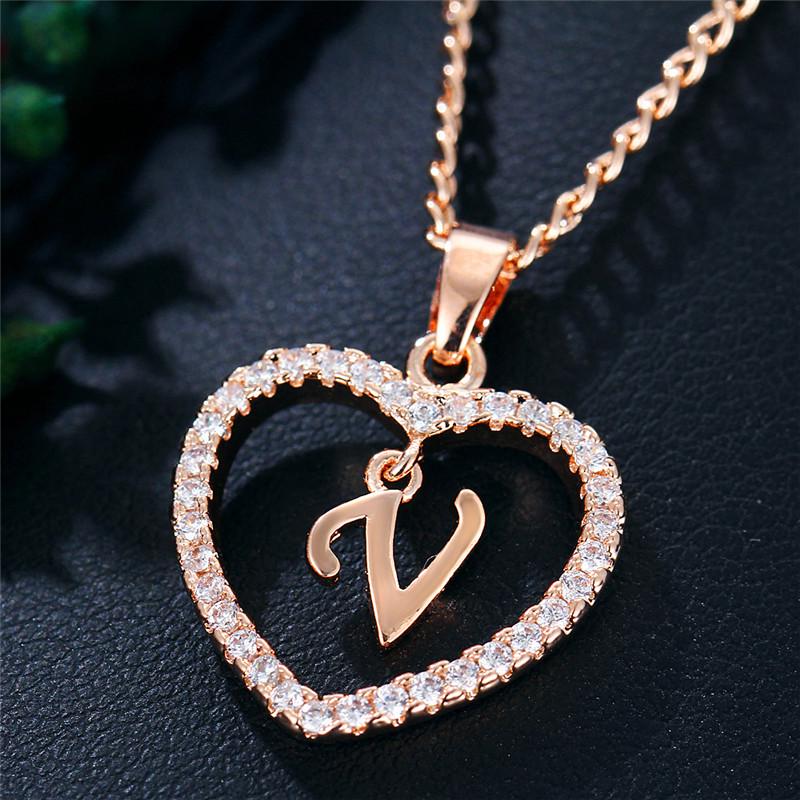Charming Alphabet Elegant Pendant Initial Letter Simple Exquisite Love Heart Necklace Fashion DIY