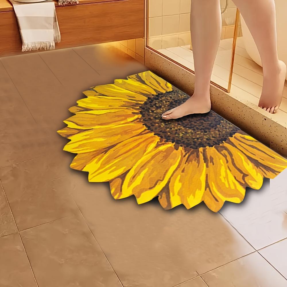 Sunflower Bathroom Mat - Non-Slip Quick-Dry Bath with Soft Floral Shower Mat, Yellow Sunflower Bath Decor for Tub, Shower, Bathroom - Non-Slip Backing