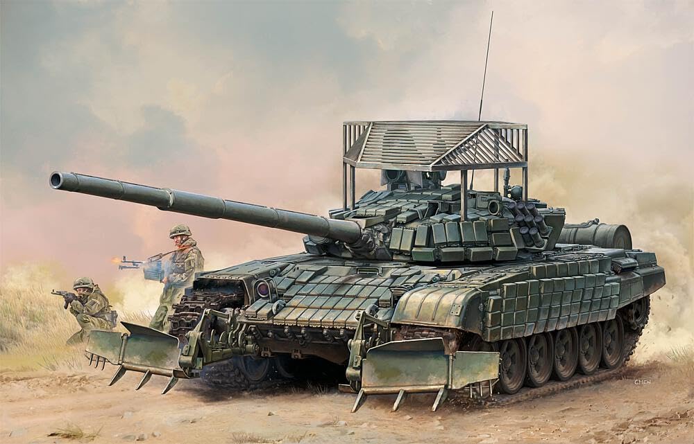 Trumpeter 1/35 Scale Russian T-72B1 Main Battle Tank with KTM-6 and Grating Armor, Plastic Model Kit 09609, Pre-painted