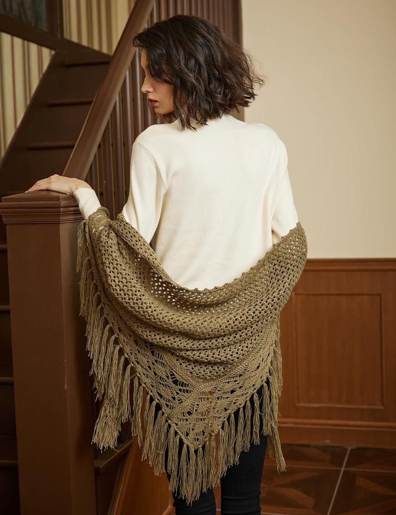 BEAUTELICATE Tassel Knit Solid Triangle Perfect for and Perfect for Cold Sage Green Women's Scarf, Large, Thick, Color, Shawl, Indoors, Office, Dates,