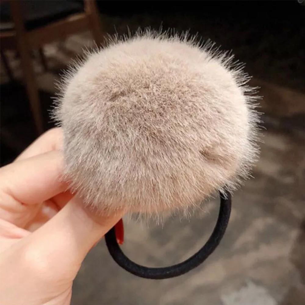 Rabbit Fur Elastic Hairband Pompom Rubber Band Ponytail Holder Plush Hair Rope Hair Accessories