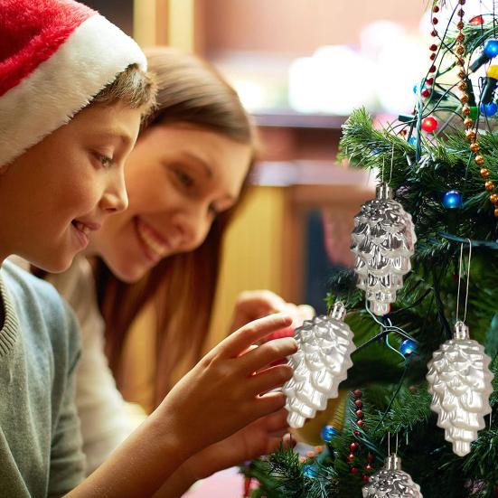 8 шт., подвески из сосновой шишки с ремешком, сверкающие яркие цвета, небьющиеся украшения для рождественской елки, реквизит для фотографий