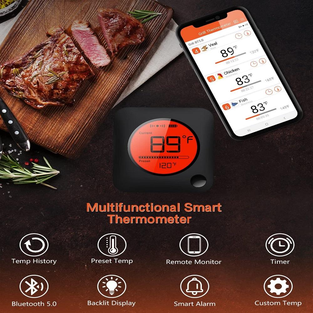 Беспроводной цифровой Bluetooth-термометр для мяса и еды, кухонный термометр для гриля с 6 щупами для барбекю, коптильни, духовки, приготовления пищи