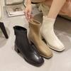 Модные женские осенние и зимние ботинки на низком каблуке с квадратным носком и блочным носком
