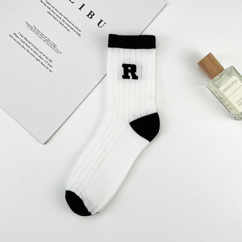 5 пар осенне-зимних носков для мужчин и женщин, полосатые спортивные носки до середины икры R-образной формы в повседневном стиле, дышащие и влагоотводящие, из полиэстера и хлопка