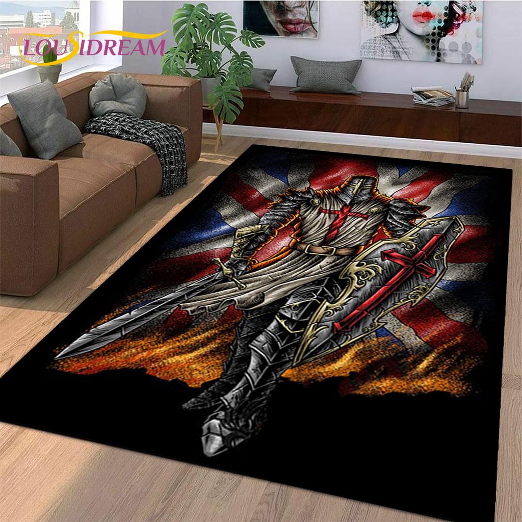 Knight Templar Cavalier Crusaders Cartoon Rug Carpet for Living Room Bedroom Decor,Non-slip Decoration for Sofa Doormat Gift Kid