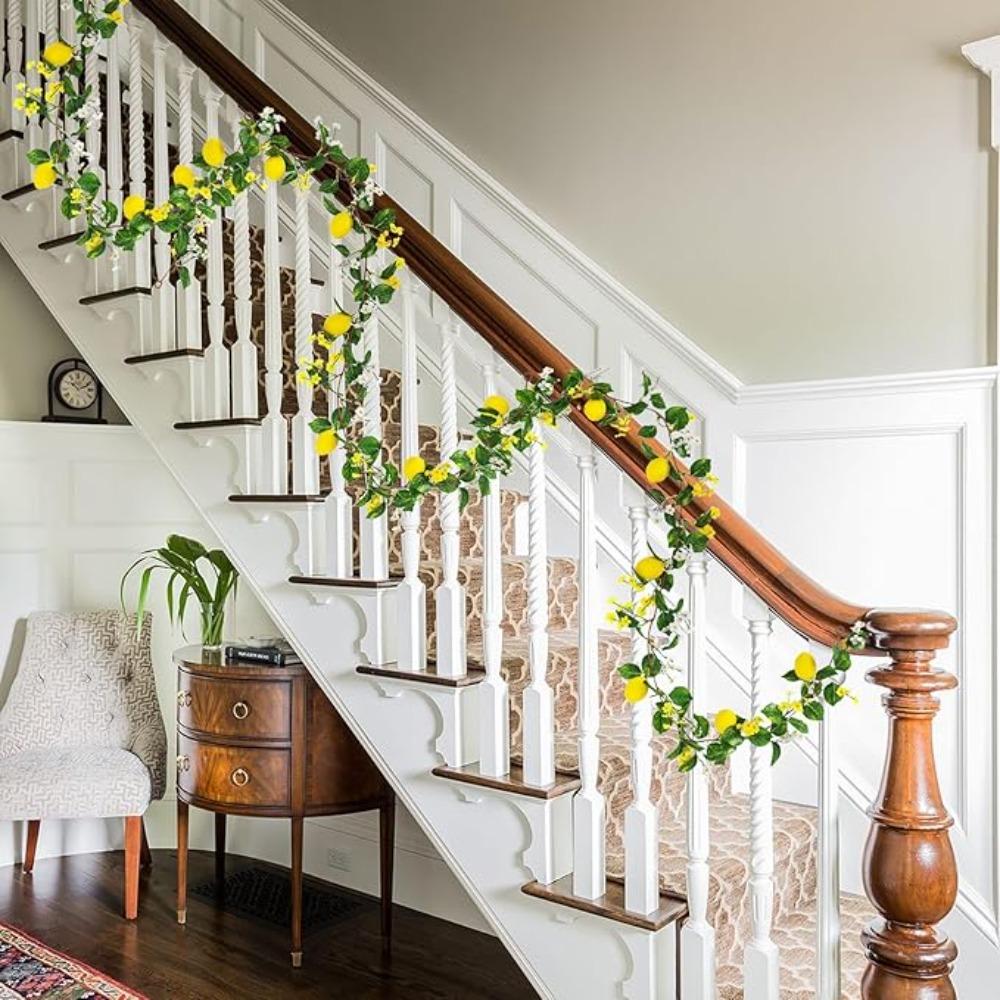 2 шт. гирлянды из искусственных виноградных лоз с лимонами, весенние и летние зеленые гирлянды с густыми цветами для украшения стола на дверь, стену, свадебную вечеринку