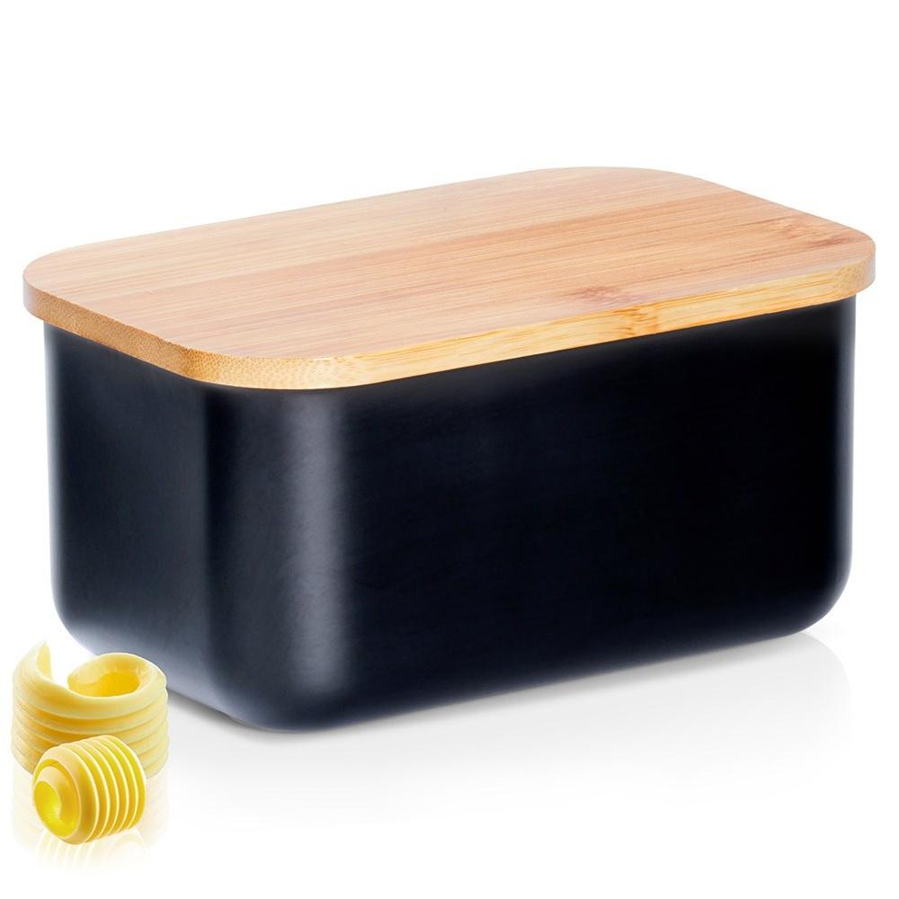 Black Bamboo Butter Dish Steel Kitchen Container for Butter