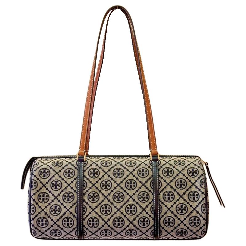 Tory Burch T Monogram Brand Print Pattern Zipper Tote Bag Women Handbags Navy-Blue 162743-405