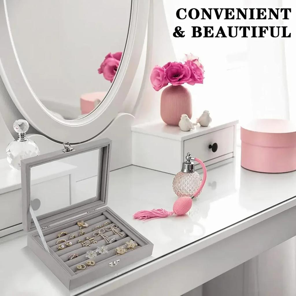 Фланелевая коробка для хранения ювелирных изделий с отделениями для колец, большая вместимость, с крышкой, пылезащитная, органайзер-витрина для украшений, свадебные подарки для жены, женщин