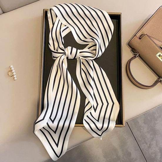 Women Neck Scarf Striped Contrast Color Satin Triangle Edge Wide Band Neck Decoration OL Style Commute Lady Hair Band Clothes Accessory
