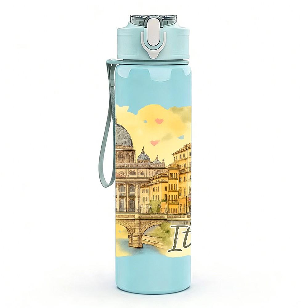 1PC Vatican Rome Building Watercolor 750ml Color Plastic Sports Water Bottle Leakproof Flip Straw Lid Suitable for Sports Office Home Use