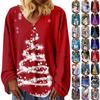 Women's Christmas Print V Neck Loose Long Sleeved T-shirt Straight Sleeves Tops For Women