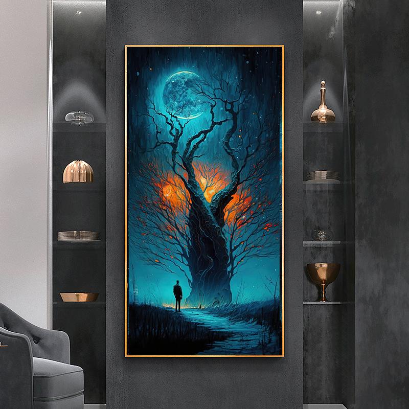 Темный лес Дерево жизни Картина на холсте Настенная живопись Волшебный лесной пейзаж Плакаты и принты для крыльца Декор гостиной Cuadros