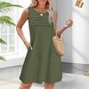 Summer Vest Dress with Side Pockets Sleeveless Round Neck A-line Solid Color Loose